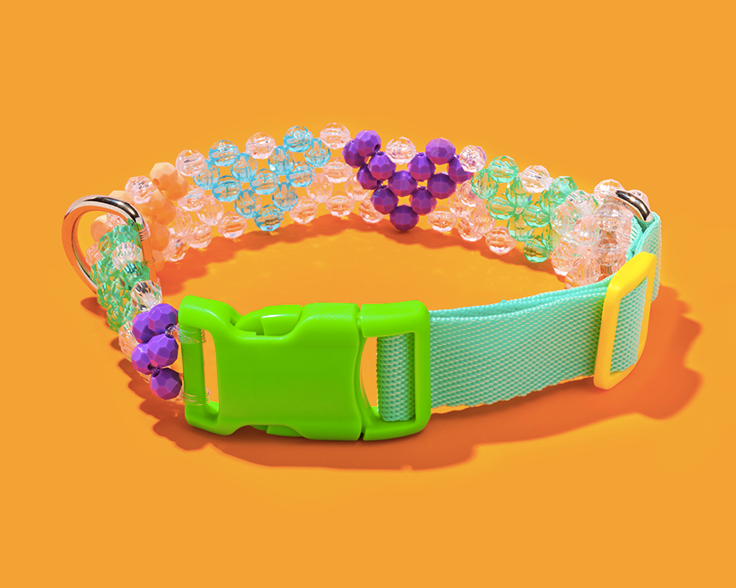 Colorful heart beads dog collar